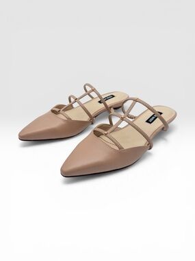Nine West Paoly Strappy Pointed Toe Mule Flats Slip-On Dress Shoes Tan 6 NEW